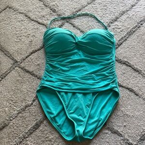 La Blanca one piece bathing suit blue teal Ruched Halter Strapless Swim Suit 14